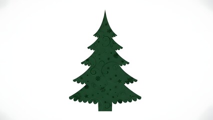 Simple green christmas tree silhouette on white background for holiday designs