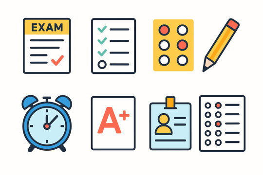 Educational and exam-related bold outline icons set
