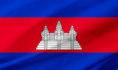 Cambodia flag background with waving fabric texture