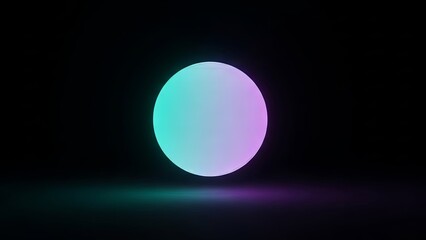 Glowing Gradient Sphere on Dark Background with Reflective Surface.