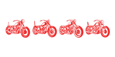 Classic vintage motorcycle bike chopper vehicle red outline © MstPoliAkther