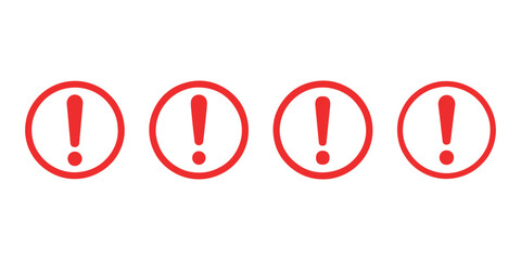 Exclamation mark vector icon set in red warning symbol