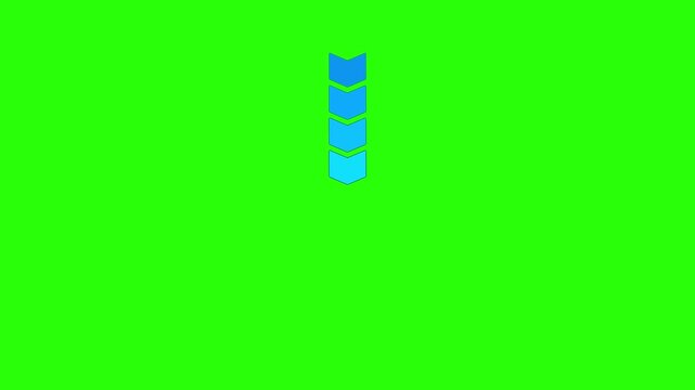 Cyan arrow moving down on green background, downward arrow animation, direction and navigation symbol, progress indicator