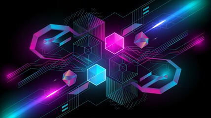 Abstract blue background with glowing neon lines and a sense of digital technology, motion, and energy