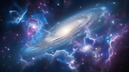Stunning Spiral Galaxy Amidst Cosmic Dust and Nebulae in Deep Space.