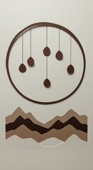 Modern oval chandelier with abstract mountain wall art