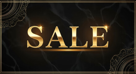Luxury Gold SALE Text on Black Elegant Background. Golden SALE Banner Design with Premium Black Marble Style