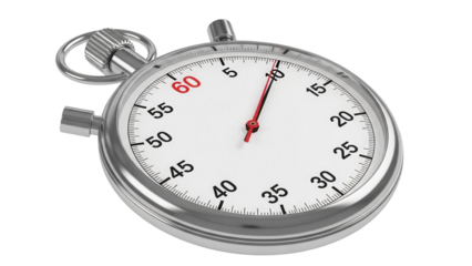 Classic metal stopwatch isolated PNG on transparent background, time measurement tool for sports and productivity tracking