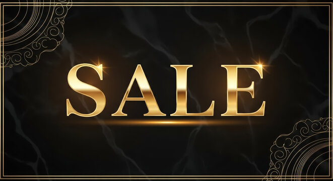 Luxury Gold SALE Text on Black Elegant Background. Golden SALE Banner Design with Premium Black Marble Style