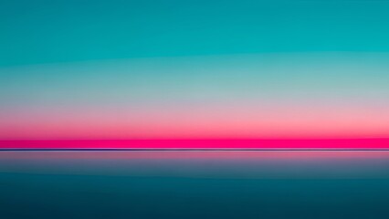 Vibrant Gradient Sunset Over Calm Ocean Horizon Minimalist Landscape.