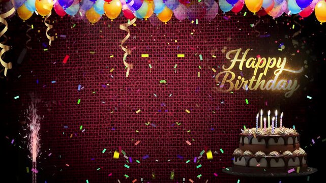 Happy Birthday Party Celebration on maroon backgroud