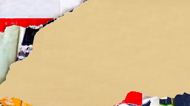 Old colorful posters ripped torn crumpled paper abstract grunge texture wall backdrop placard surface, Seamless loop collage urban street posters slideshow background