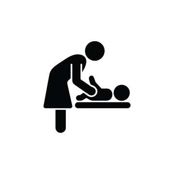 Parent changing baby diaper on changing table icon