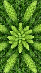 Vertical macro close-up of a green pine cone flower showing symmetrical geometric patterns