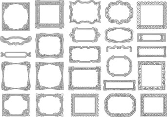 Ornate Vintage Frames Borders Collection, Decorative Design Elements Isolated on White