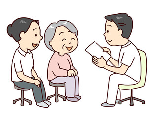 高齢者、受診をする。介護士、」家族が付き添う