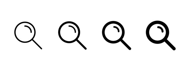 Search icon. Simple magnifier outline for zoom, find and inspect vector illustration. Useful for object detection, content discovery, data analysis and detailed view tasks sign.