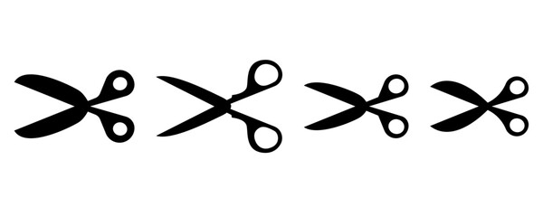 Scissors icon. Simple silhouette of open scissors. Scissors logo icon. Stock vector illustration isolated on white background.