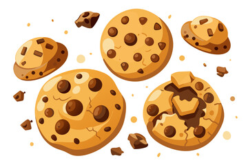 Fototapeta premium Chocolate Chip Cookies Set. Crunchy Dessert Snack Food