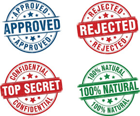 Rubber Stamps Set Featuring Approved Rejected Top Secret 100 Percent Natural