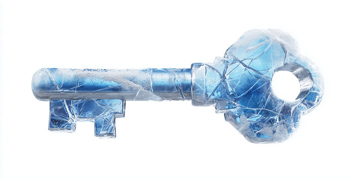 blue glass bottle adorned with a vintage key, sleek design, abstract gray background, soft lighting, - Powered by Adobe