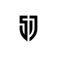 Obraz premium Shield shaped monogram logo combining S, I, and J, symbolizing protection and strength.
