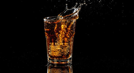 Glass of Cola with Splash and Bubbles.