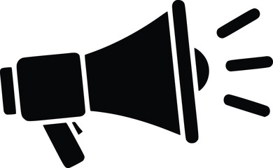 Black and White Vector Icon of Megaphone with Sound Waves Representing Communication and Public Announcement
