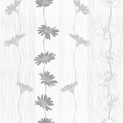 Chamomile. Stylish monochrome seamless pattern on the striped. Vector. Abstract nature background.  Perfect for design templates, wallpaper, wrapping, fabric, print and textile.