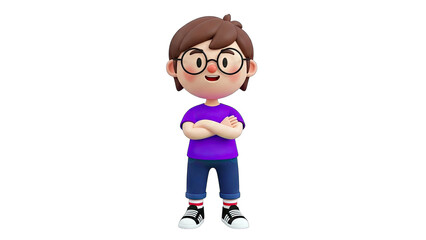 Obraz premium Cartoon Boy with Arms Crossed on White Background