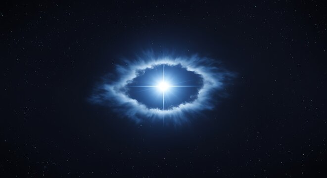 Bright celestial object in deep space with surrounding nebula clouds