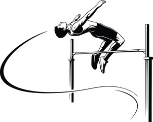 Black and White Vector Icon of High Jumper Performing Fosbury Flop Representing Athletic Skill and Precision
