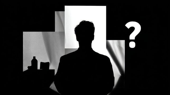 Mysterious silhouette with question mark symbolizing uncertainty and mystery, Brain Teaser Month