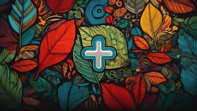 Colorful Leaves and Plus Sign - A Vibrant Autumnal Composition.