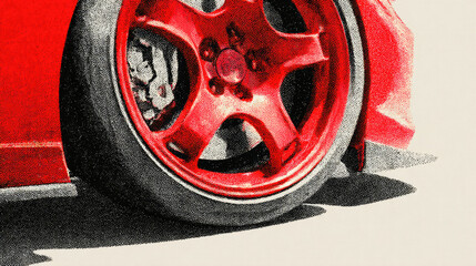 Red car wheel close-up detail shot