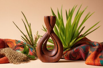 Handcrafted Rwandan Wooden Sculpture in Studio Setting