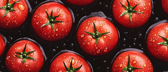 Fresh Tomatoes with Water Drops Overhead View