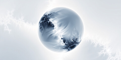 gray sphere, white background, blue sky, abstract shapes, smooth texture, soft lighting, minimalistic design, suitable for website banner, social media graphics, app interface