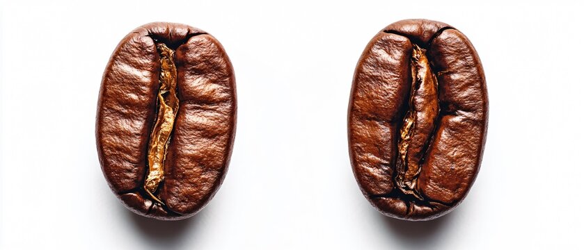 High-angle View of Roasted Coffee Beans on White