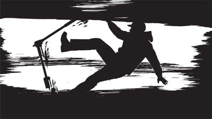 Dynamic silhouette of a daring stunt performer on a scooter, capturing the thrill of extreme sports and youth culture, perfect for edgy designs and urban lifestyle content