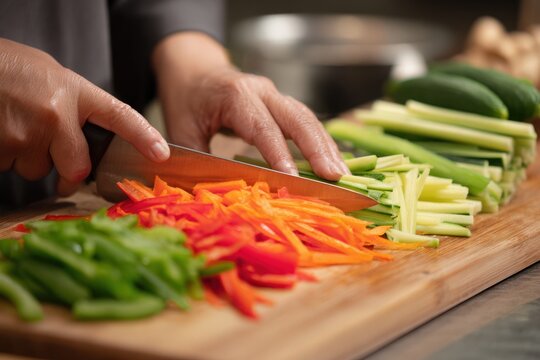 hands cutting vegetables julienne