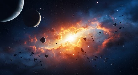 Vibrant Galaxy with Nebulae Planets and Asteroids in the vast Universe
