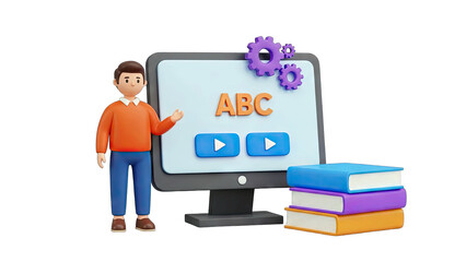 3D Teacher Presenting Online Education on Computer Screen