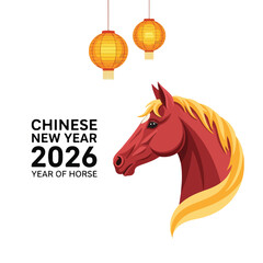 Chinese New Year 2026 Year of the Horse Celebration with Traditional Lanterns and Festive Horse Illustration