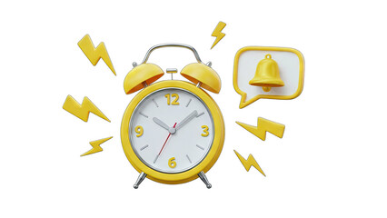 Alarm Clock Ringing with Notification and Lightning on White