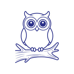 Fototapeta premium Cute Owl Sitting on Tree Branch Line Art