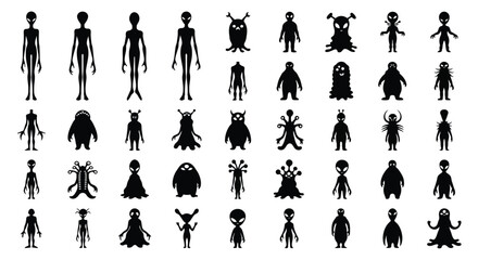 Collection of various alien and monster silhouette icons © Shela