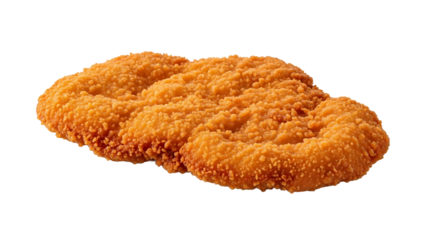 Breaded and fried chicken or pork schnitzel isolated on transparent background