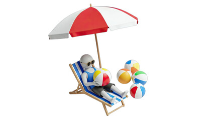 Cartoon Figure Relaxing on Beach Chair with Beach Balls