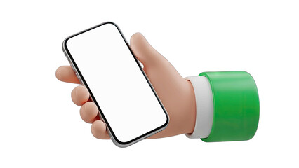 Cartoon Hand Holding Smartphone with Blank Screen